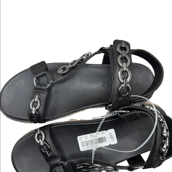 Karl Lagerfeld Palma Strappy Chain Black Leather Platform Jute Wedge Sandal 9 - Picture 7 of 14